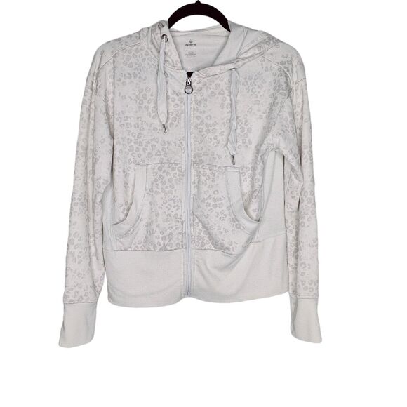 Apana Yoga Womens Size Small Cream Gray Leopard Print Athletic Full Zip Hoodie - Picture 1 of 3